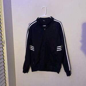 Adidas Men's Black Windbreaker with White Stripes